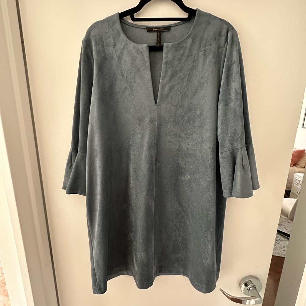 BCBG Maxazria Blue Suede Mini Dress - Size M